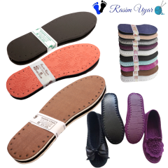 ÜÇ KATMANLI PATİK TABANI KARIŞIK RENK VE DESEN (10'LU PAKET) (suni deri+eva+keçe)