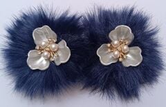 PATİK SÜSÜ 3 YAPRAKLI YASEMİN LACİVERT  TÜYLÜ