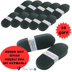 SİYAH KEÇE KAPLI EVA BEBEK-ÇOCUK  BOY PATİK TABANI (10 ÇİFT)