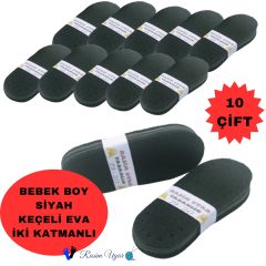 SİYAH KEÇE KAPLI EVA BEBEK-ÇOCUK  BOY PATİK TABANI (10 ÇİFT) 19-20