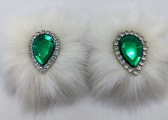 PATİK SÜSÜ HÜRREM KREM TÜYÜ ZÜMRÜT TAŞLI