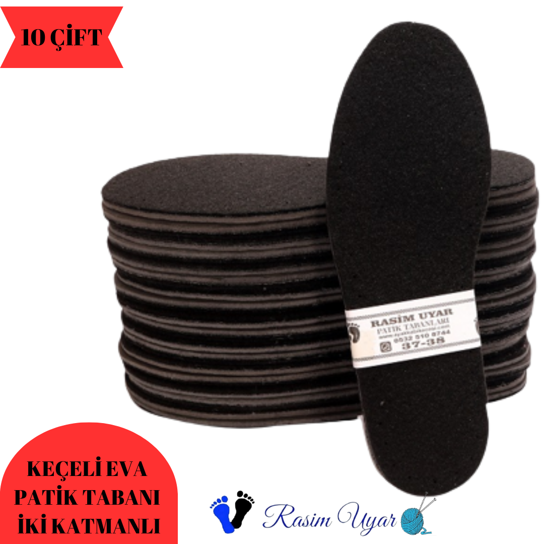 SİYAH KEÇE KAPLI EVA PATİK TABANI İKİ KATMANLI (10'LU PAKET)