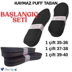 3 ÇİFT KAYMAZ PUFF BAŞLANGIÇ SETİ -KALIN  TERLİK TABANI  - ÜÇ KATMANLI