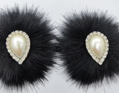 PATİK SÜSÜ HÜRREM SİYAH  TÜYÜ KREM TAŞLI