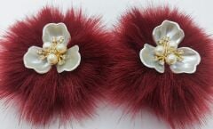 PATİK SÜSÜ 3 YAPRAKLI YASEMİN BORDO  TÜYLÜ