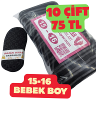 15-16 BEBEK BOY STOK FAZLASI FIRSAT ÜRÜNÜ KAYMAZ KUMAŞLI PATİK TABANI (ÜÇ KATMANLI) 10 ÇİFT