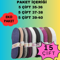 EKO PAKET ÜÇ KATMANLI PATİK TABANI KARIŞIK RENK DESEN(15 ÇİFT) (suni deri+eva+keçe)