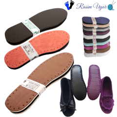 EKO PAKET ÜÇ KATMANLI PATİK TABANI KARIŞIK RENK DESEN(15 ÇİFT) (suni deri+eva+keçe)