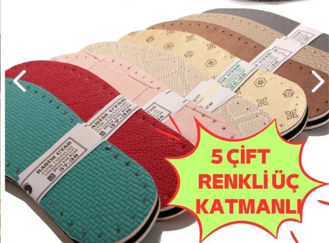 5 ÇİFT ÜÇ KATMANLI PATİK TABANI KARIŞIK RENK DESEN (suni deri+eva+keçe)