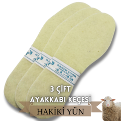 3 ÇİFT HAKİKİ YÜN TERMAL AYAKKABI KEÇESİ  (DELİKSİZ)