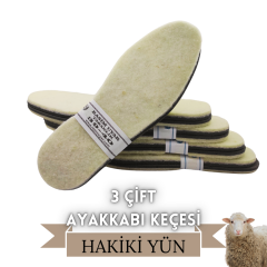 3 ÇİFT HAKİKİ YÜN TERMAL AYAKKABI KEÇESİ  (DELİKSİZ)