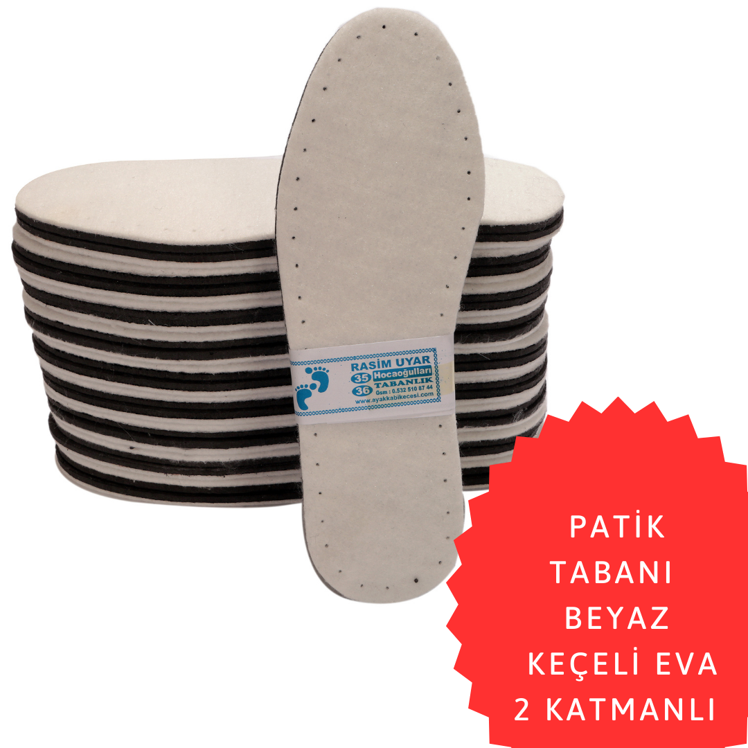 BEYAZ KEÇE KAPLI EVA PATİK TABANI İKİ KATMANLI (10'LU PAKET)